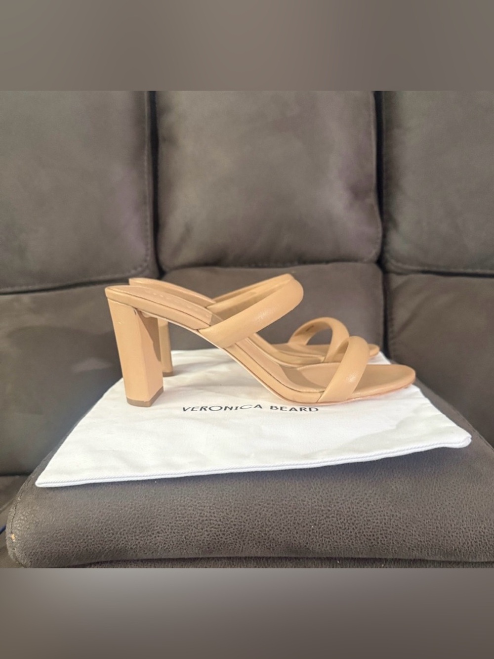 Veronica Beard Tan Padded Double-Strap Slide Mules size 8.5